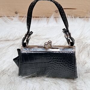Elegant Black Crocodile-Embossed Handbag